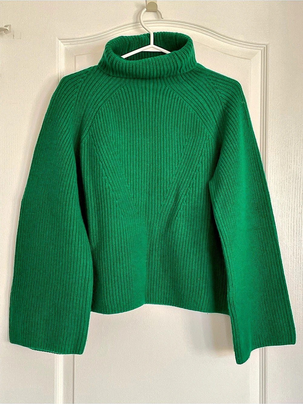 H&M Wool Blend Ribbed Turtleneck Sweater Green XS